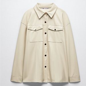 Zara - Brand New! Faux Leather Overshirt in Ecru